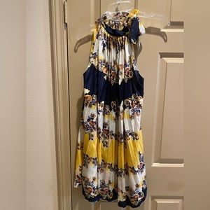 Floral Mini Dress Navy, Cream & Yellow, Size L, Brand New, Never Been Used